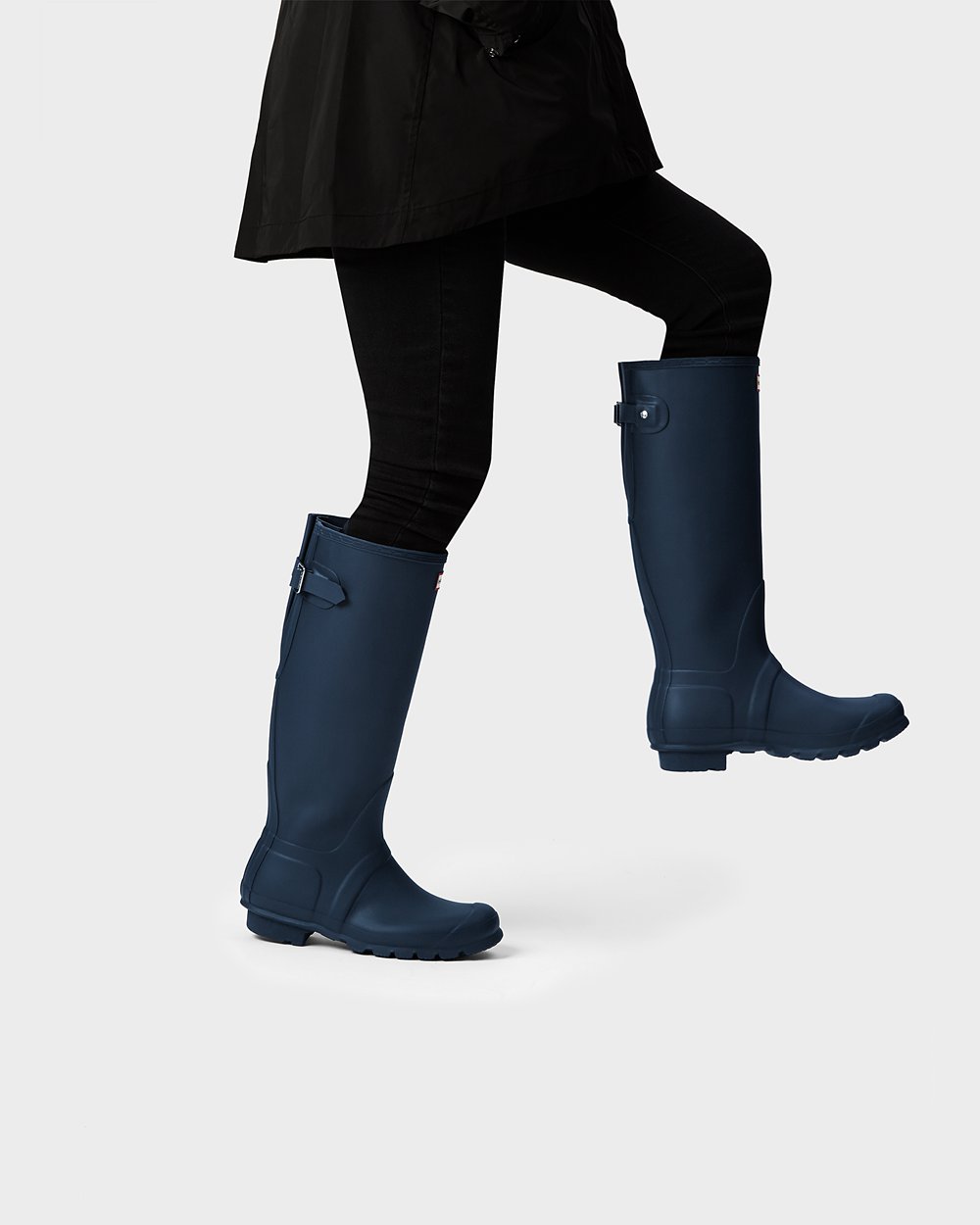 Womens Tall Rain Boots - Hunter Original Back Adjustable (92LDUNRVS) - Navy